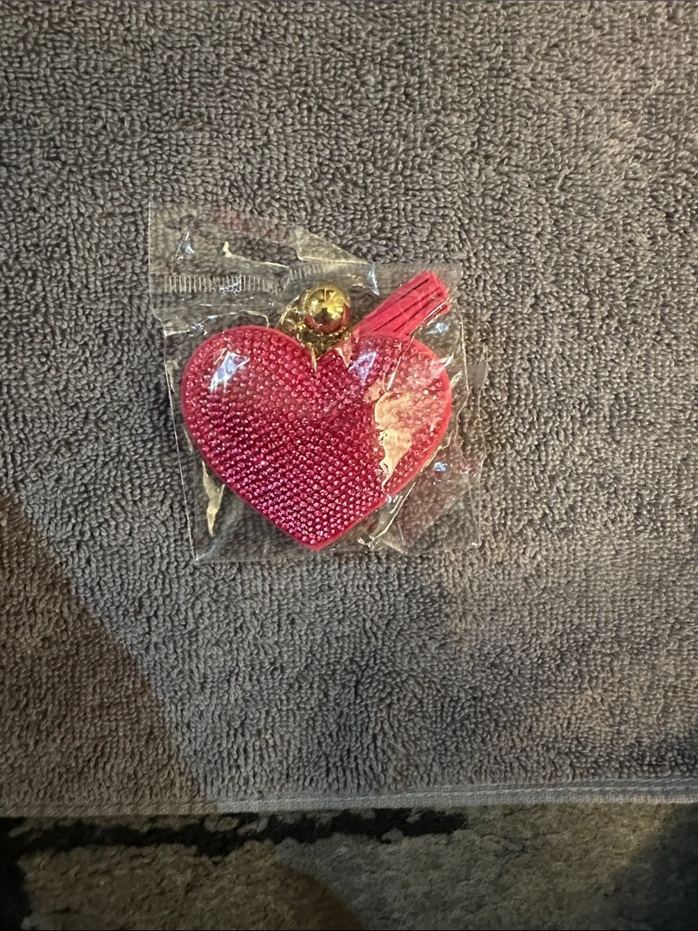 Pink Heart Keychain Charm - Sparkling Pink Heart Accessory